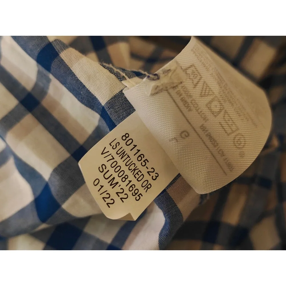 Banana Republic Mens‎ Blue White Plaid Untucked Fit Cotton Shirt Large 801165-23